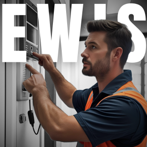 Tradesperson inspects EWIS - Emergency Intercom Warning System for AS 1851